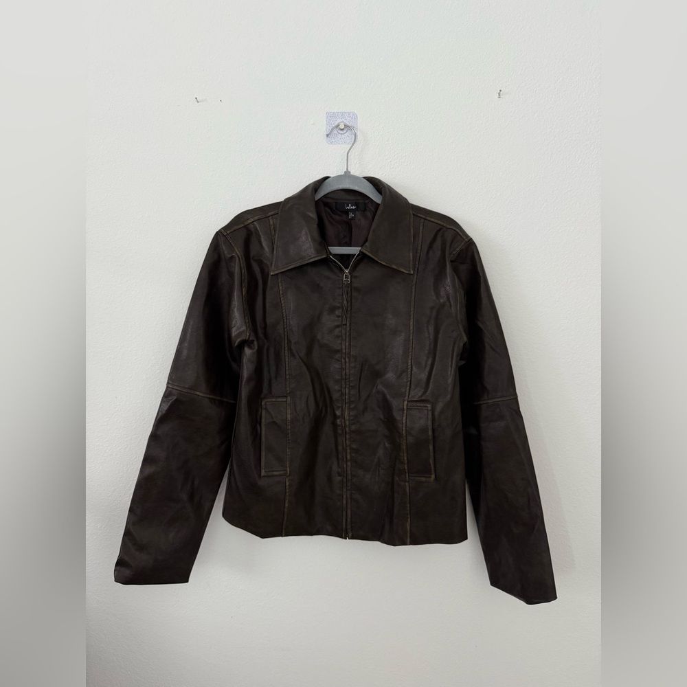 NWT Lulu’s Faux Leather Distressed Zip Up Jacket